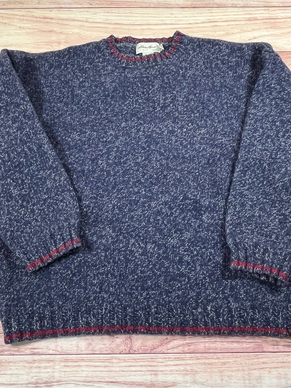Vintage Eddie Bauer Men's XXL 100% Wool Crewneck Sweater Hong Kong Blue And Red